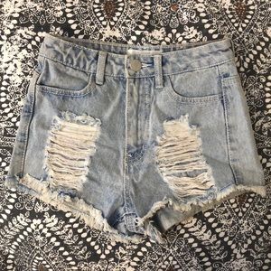 High rise denim shorts